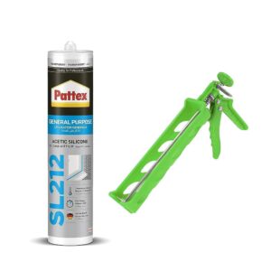 Duravel Clear GP Silicone Sealant with Silicone Gun, ABS Plastic Light Weight Silicone Gun | Pattex SL1212 - GP silicone - Acetic Transparent Silicone Sealant, 280 ml