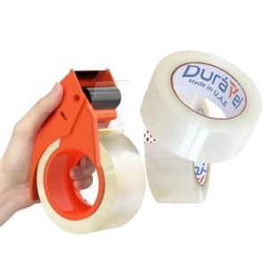 Duravel Clear Tape 2 pcs with Dispenser - Heavy Duty 2 inch x 50 YDs- clear tape roll - clear tape 2 inch, Packaging Tape, Packing Tape Dispenser- packing tape clear for Packing...